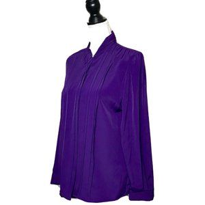 Yves St. Clair Vintage Plum Ribbed Pleated Long Sleeve Button Blouse